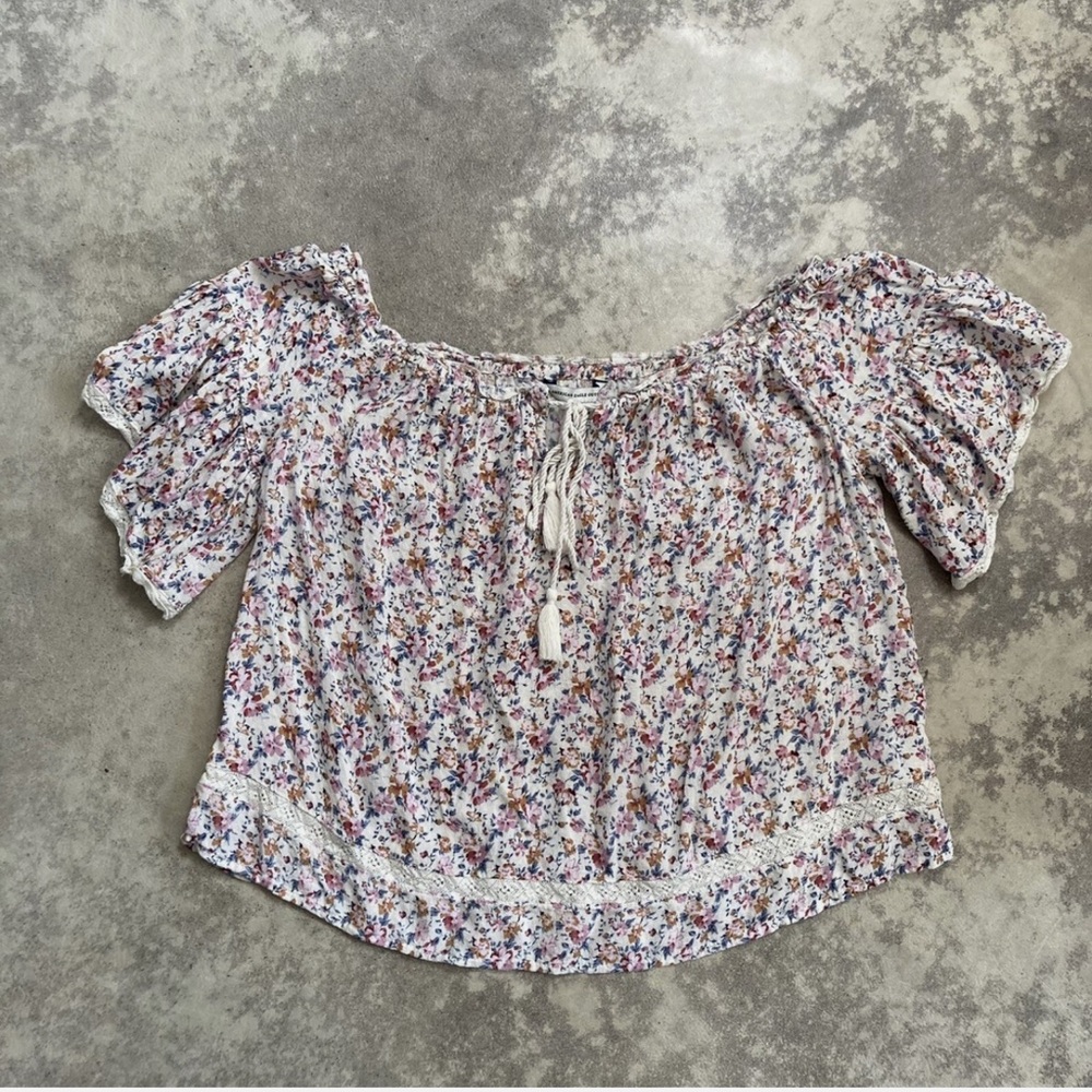 American Eagle Shirt Womens Size XL Off the shoulder Floral Short Sleeve Multi